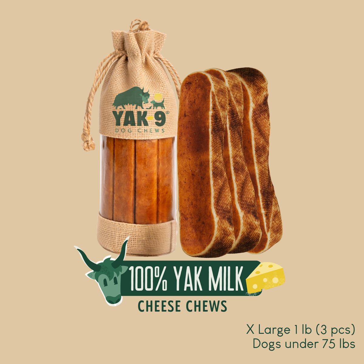 100% Yak Milk Chews for Dogs XLarge (6oz) 1 lb 100% YAK CHEWS Yak9 Chews