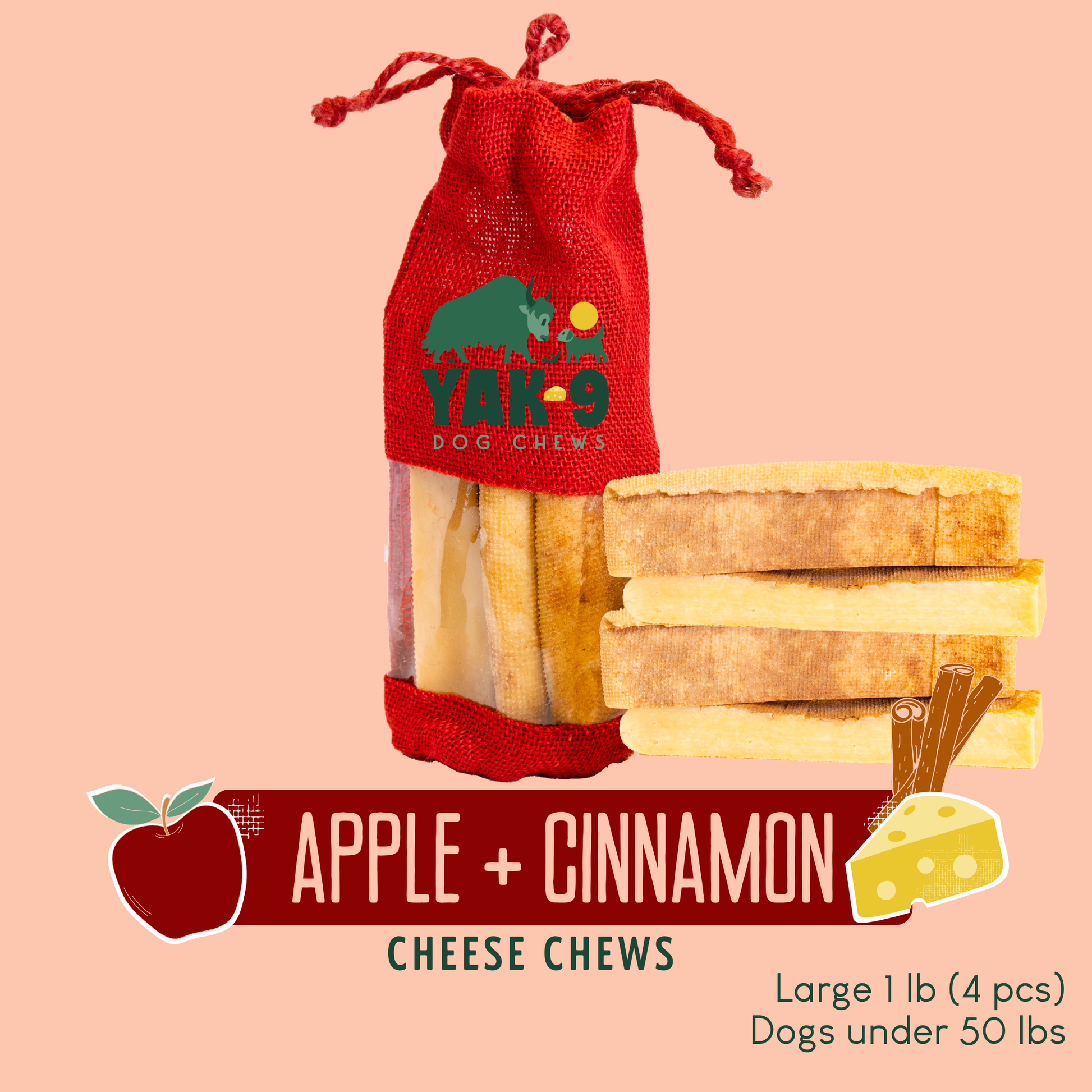 Apple & Cinnamon Chews for Dogs Large (4oz) 1 lb Apple & Cinnamon Chews Yak9 Chews