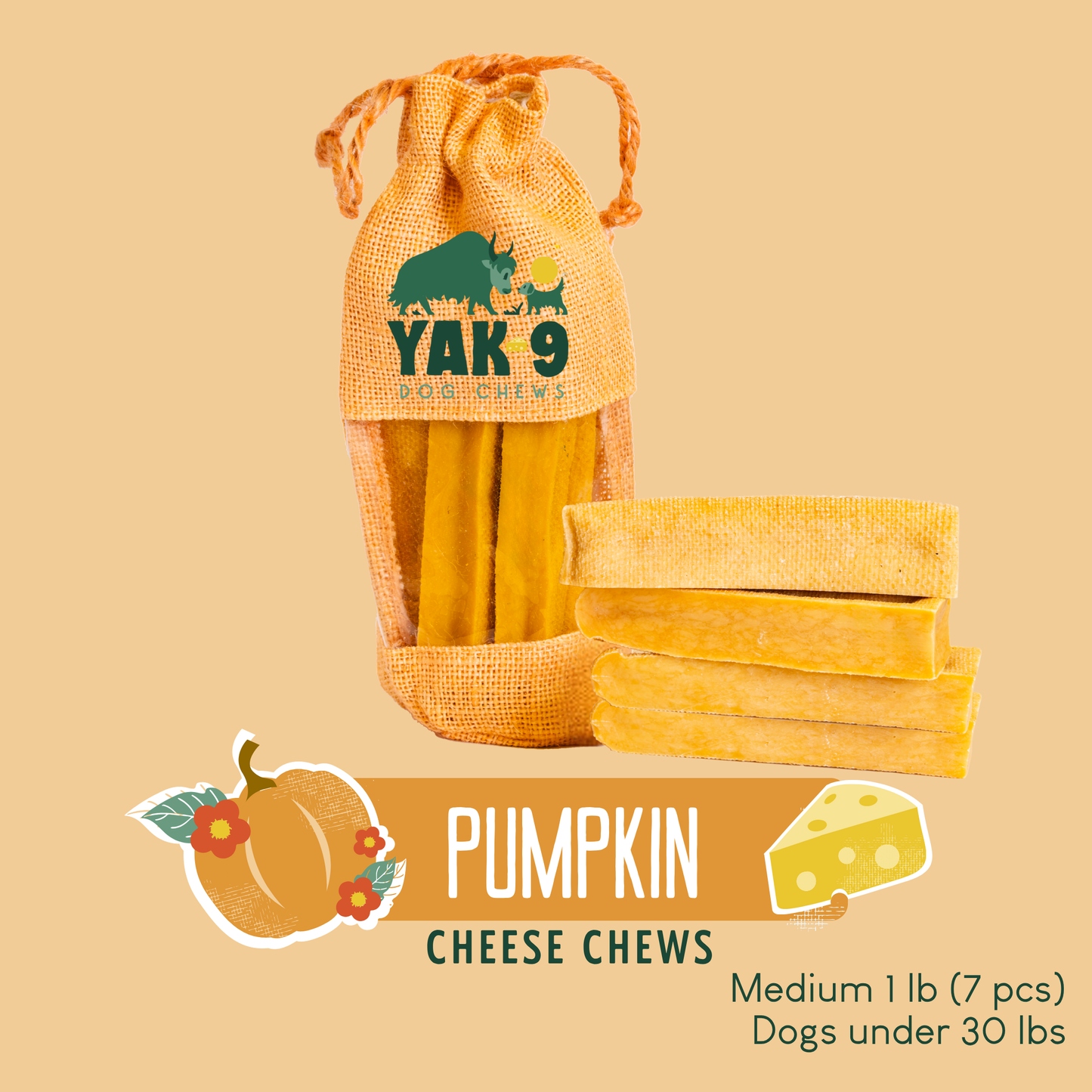 Pumpkin Cheese Chews for Dogs PUMPKIN YAK CHEWS Yak9 Chews