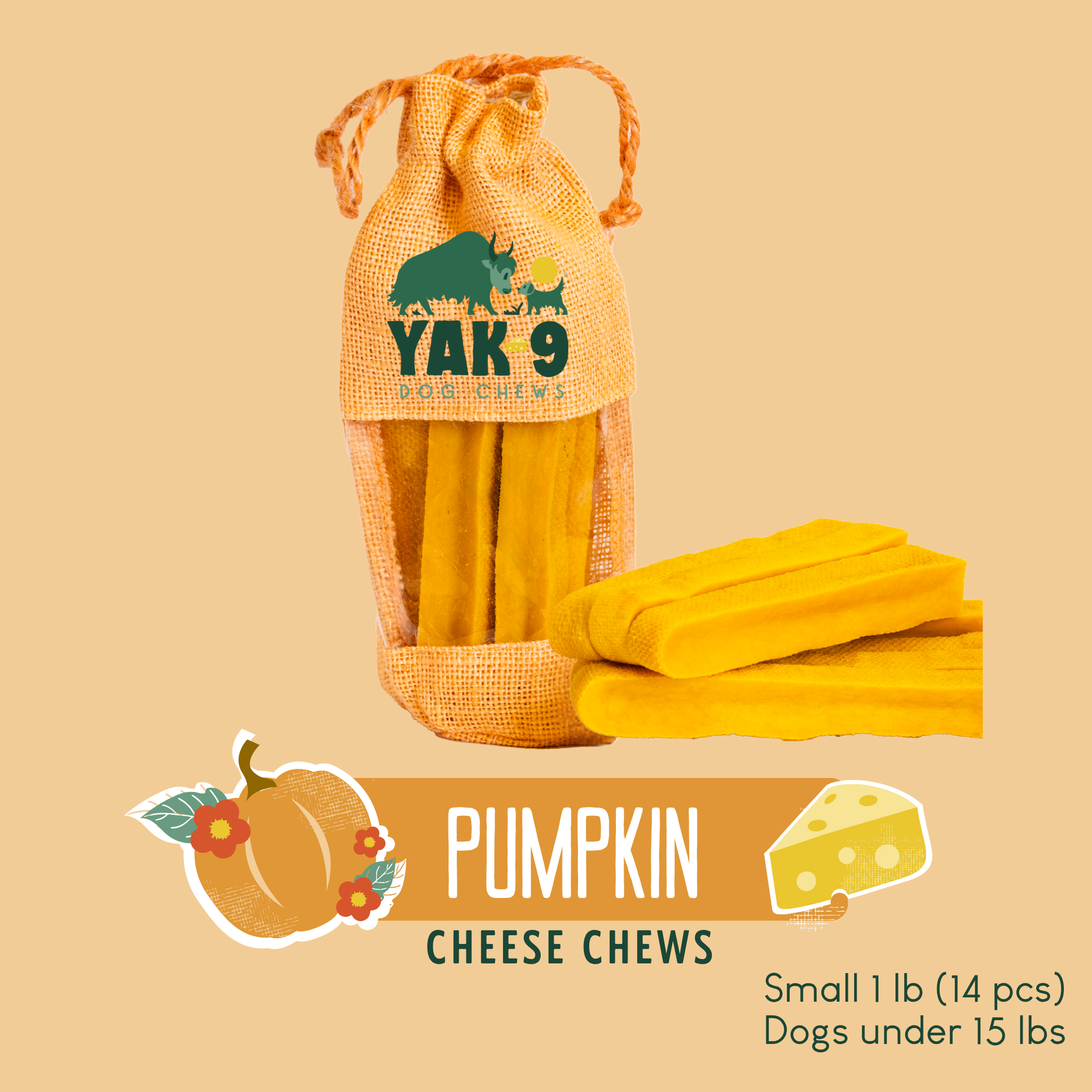Pumpkin Cheese Chews for Dogs PUMPKIN YAK CHEWS Yak9 Chews