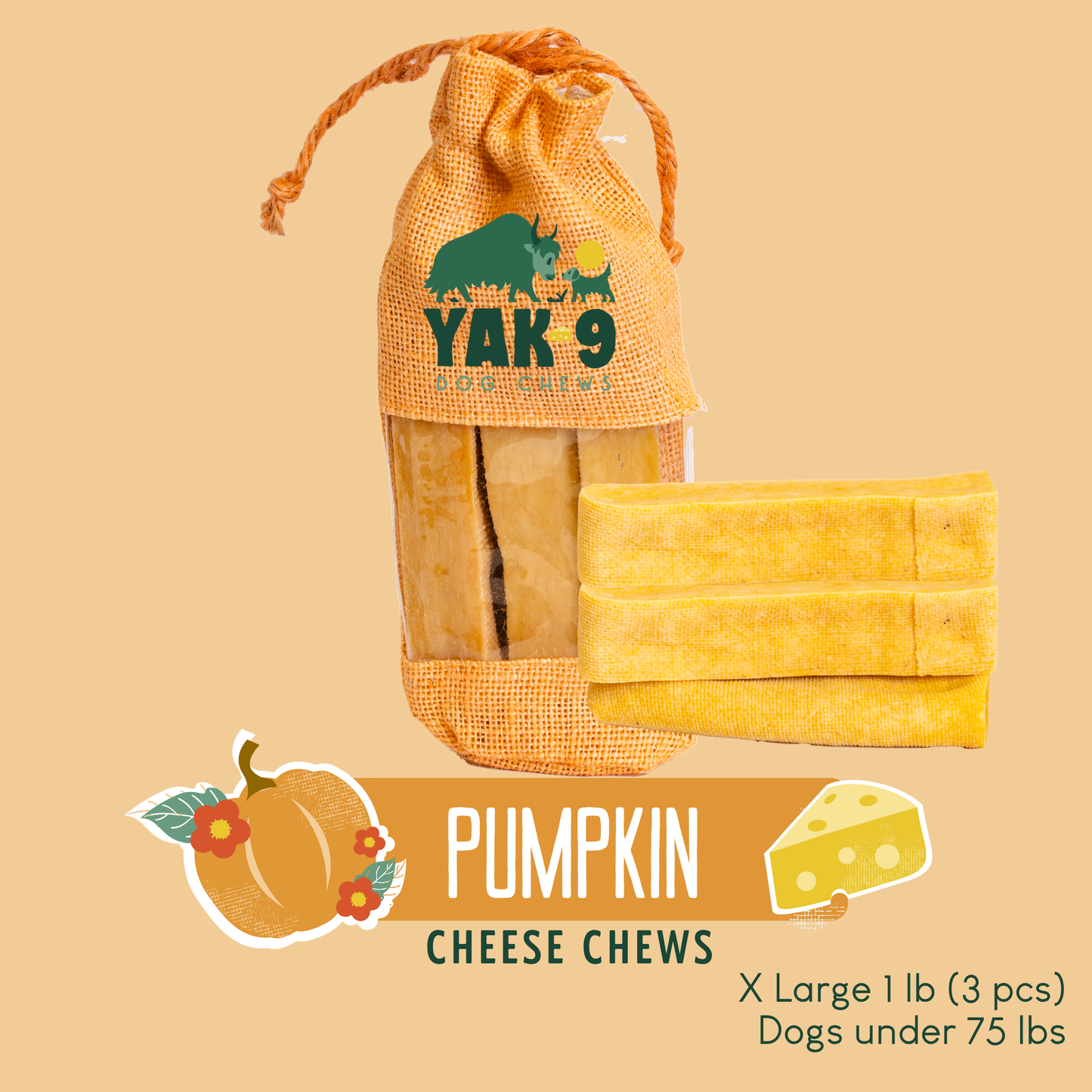 Pumpkin Cheese Chews for Dogs PUMPKIN YAK CHEWS Yak9 Chews