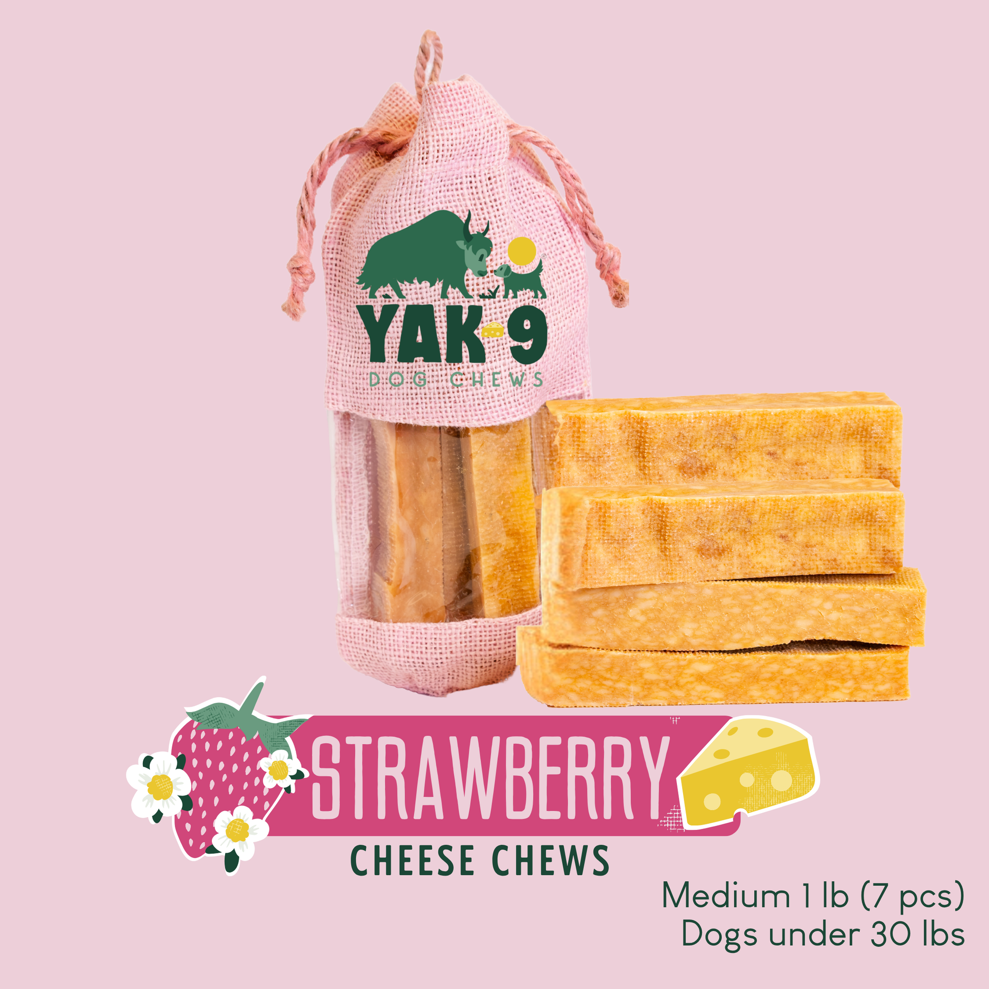 Strawberry Cheese Chews for Dogs STRAWBERRY YAK CHEESE CHEWS Yak9 Chews