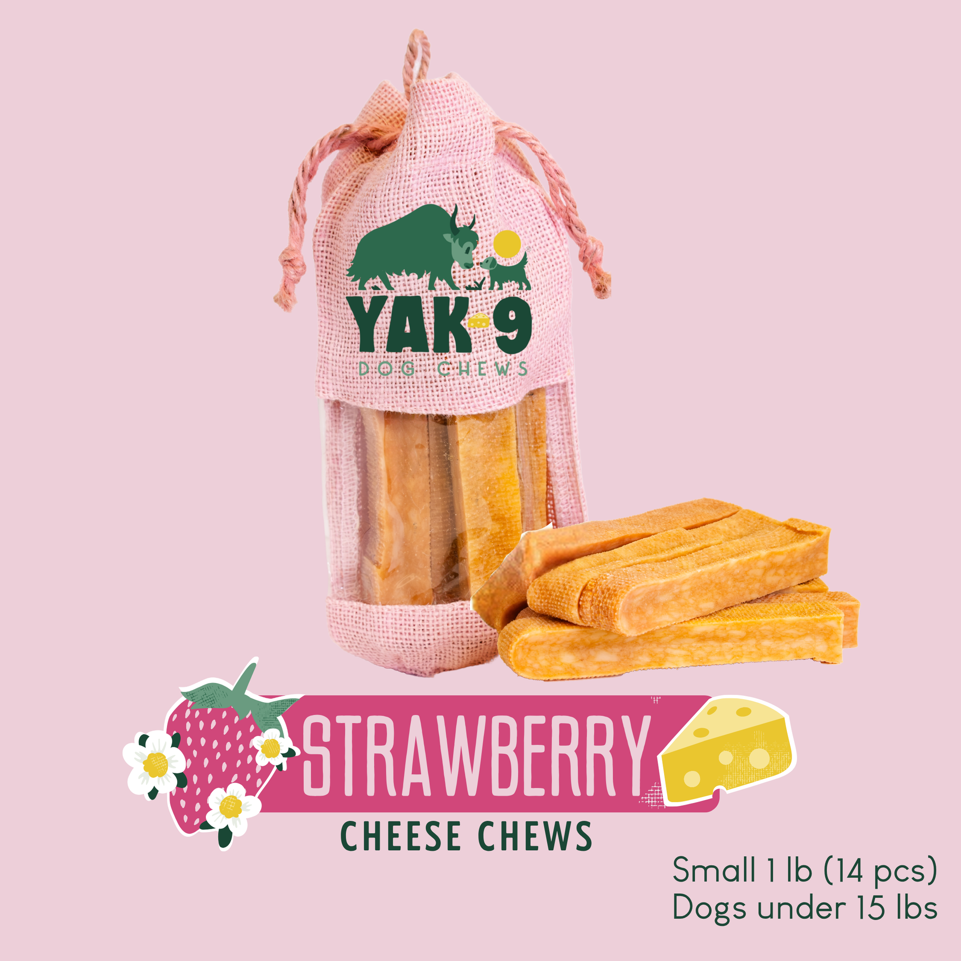 Strawberry Cheese Chews for Dogs STRAWBERRY YAK CHEESE CHEWS Yak9 Chews