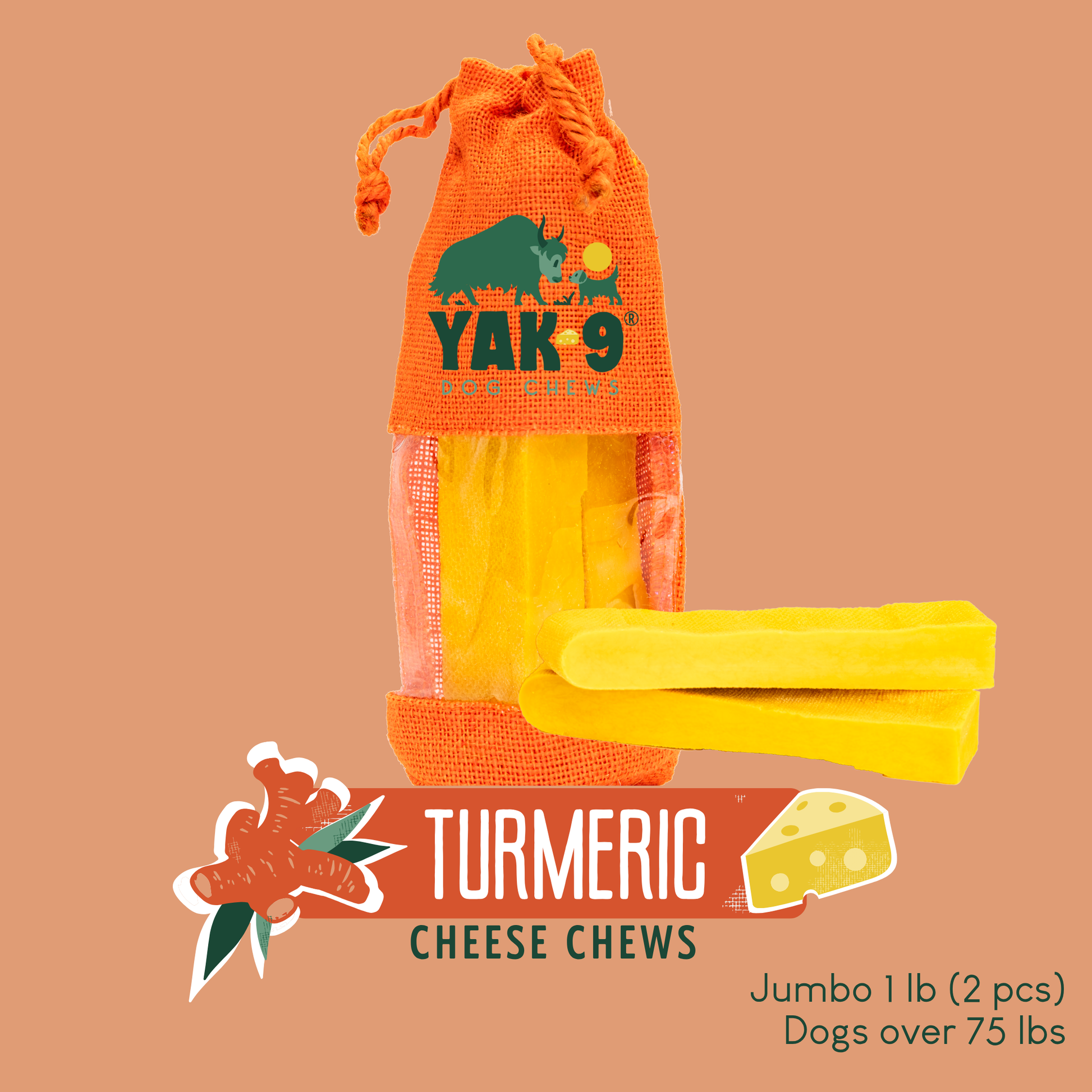 Turmeric Cheese Chews for Dogs Jumbo (8oz) 1 lb TURMERIC YAK CHEWS Yak9 Chews