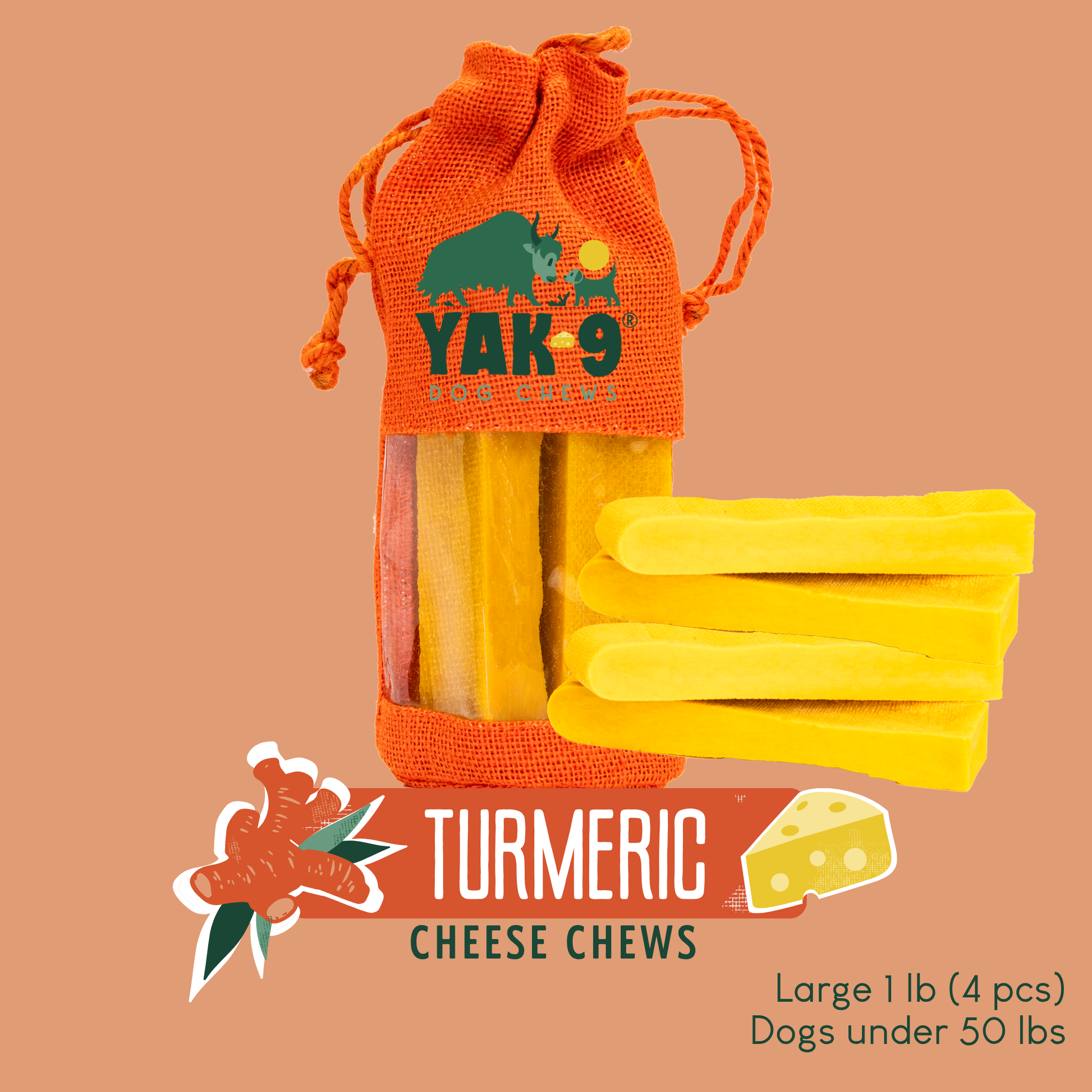 Turmeric Cheese Chews for Dogs Large (4oz) 1 lb TURMERIC YAK CHEWS Yak9 Chews