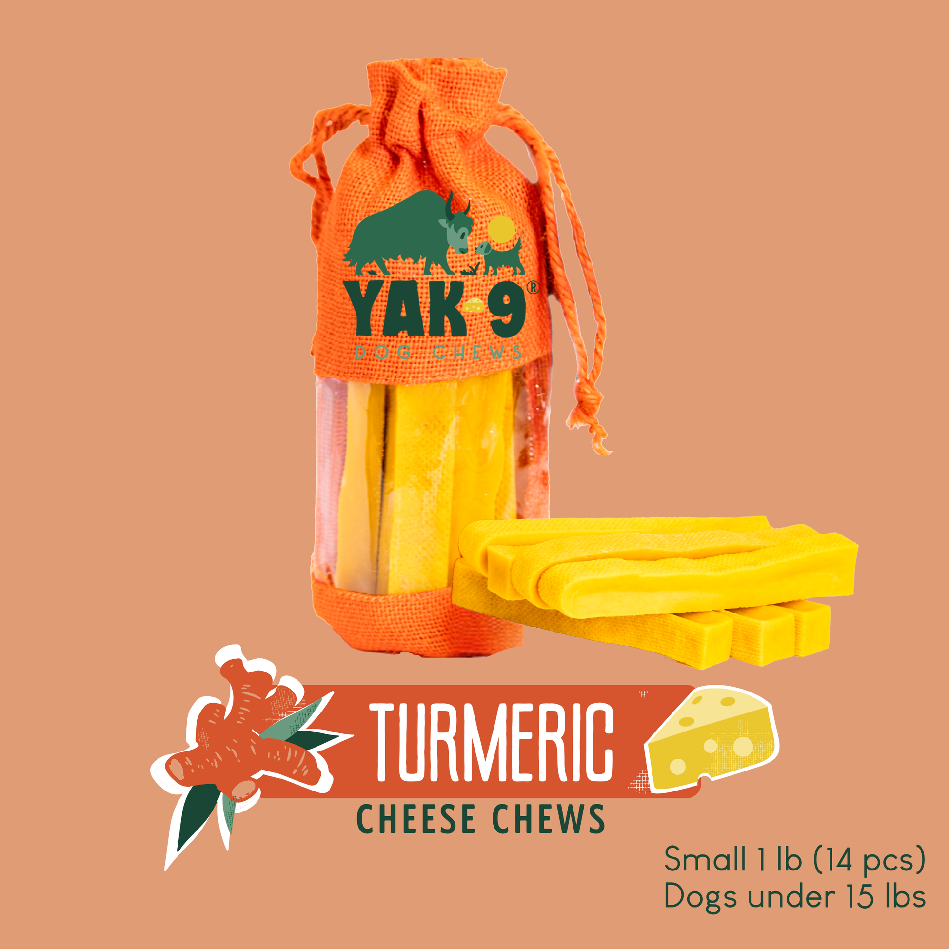 Turmeric Cheese Chews for Dogs Small (1.1oz) 1 lb TURMERIC YAK CHEWS Yak9 Chews