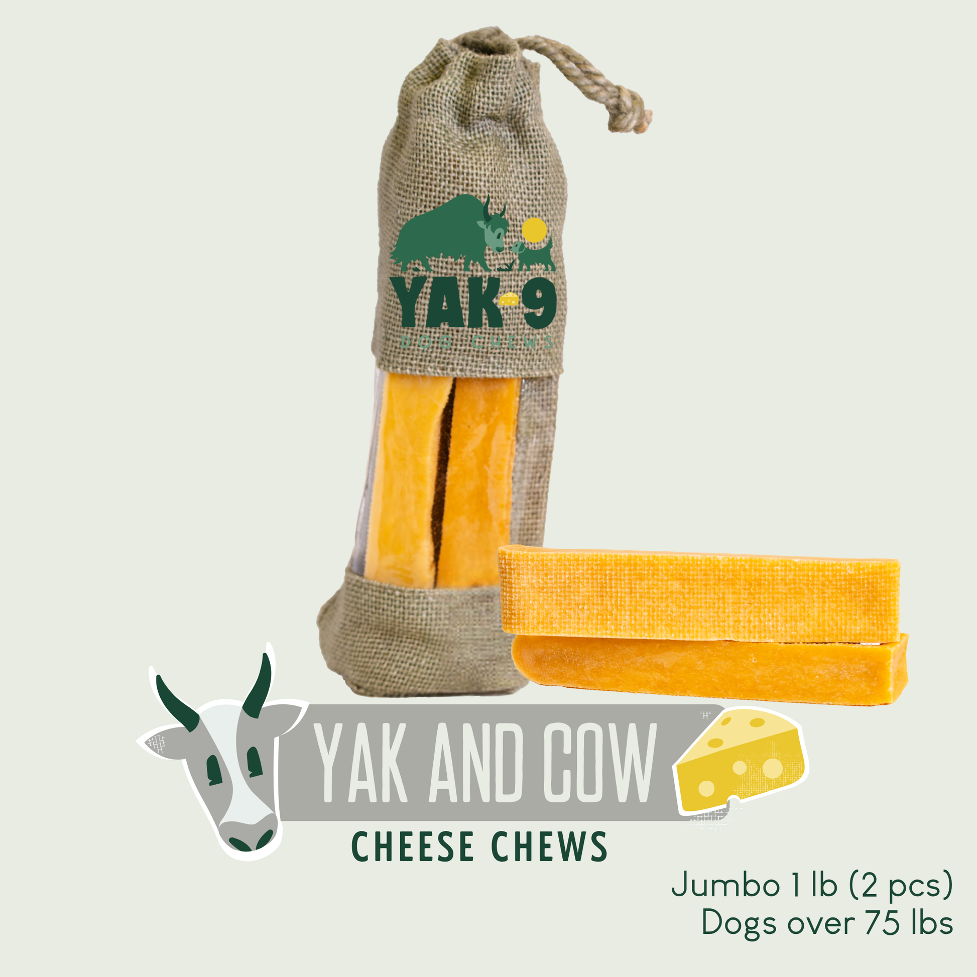 Yak and Cow Cheese Chews for Dogs Jumbo (8oz) YAK AND COW MILK CHEWS Yak9 Chews
