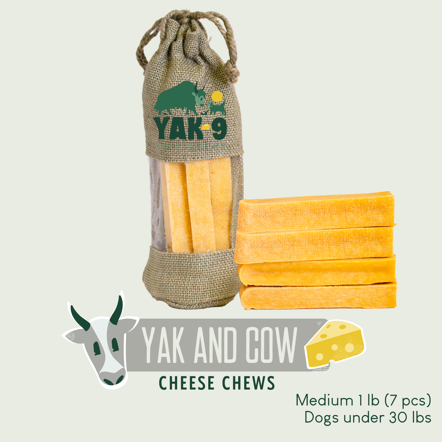 Yak and Cow Cheese Chews for Dogs Medium (2.3oz) YAK AND COW MILK CHEWS Yak9 Chews