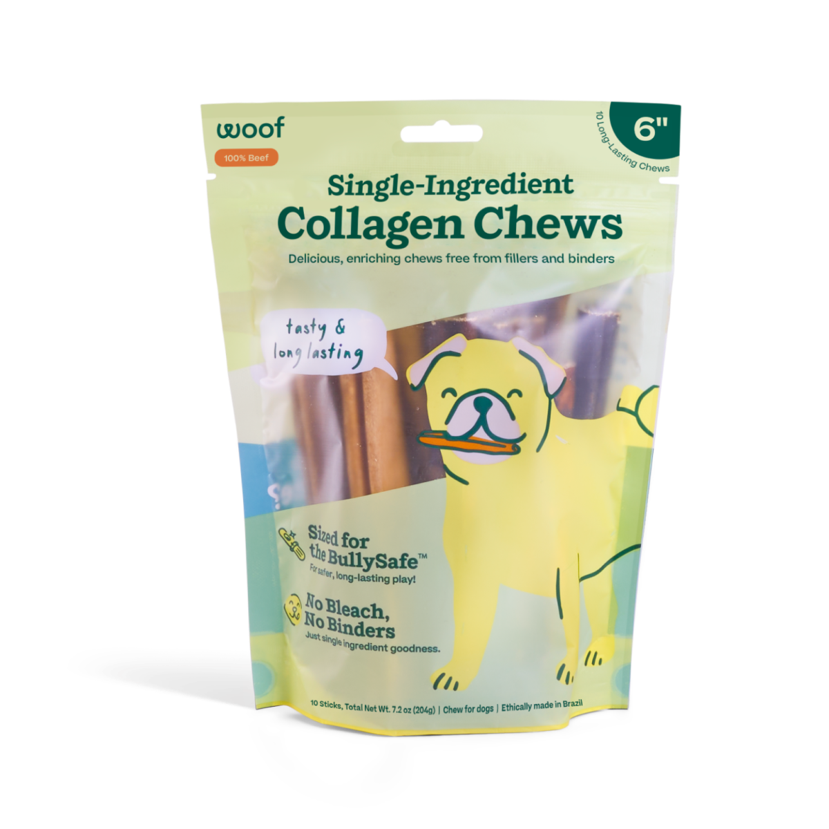 BullySafe Chews - Pure Collagen Beef 6-inch 10 pack Woof