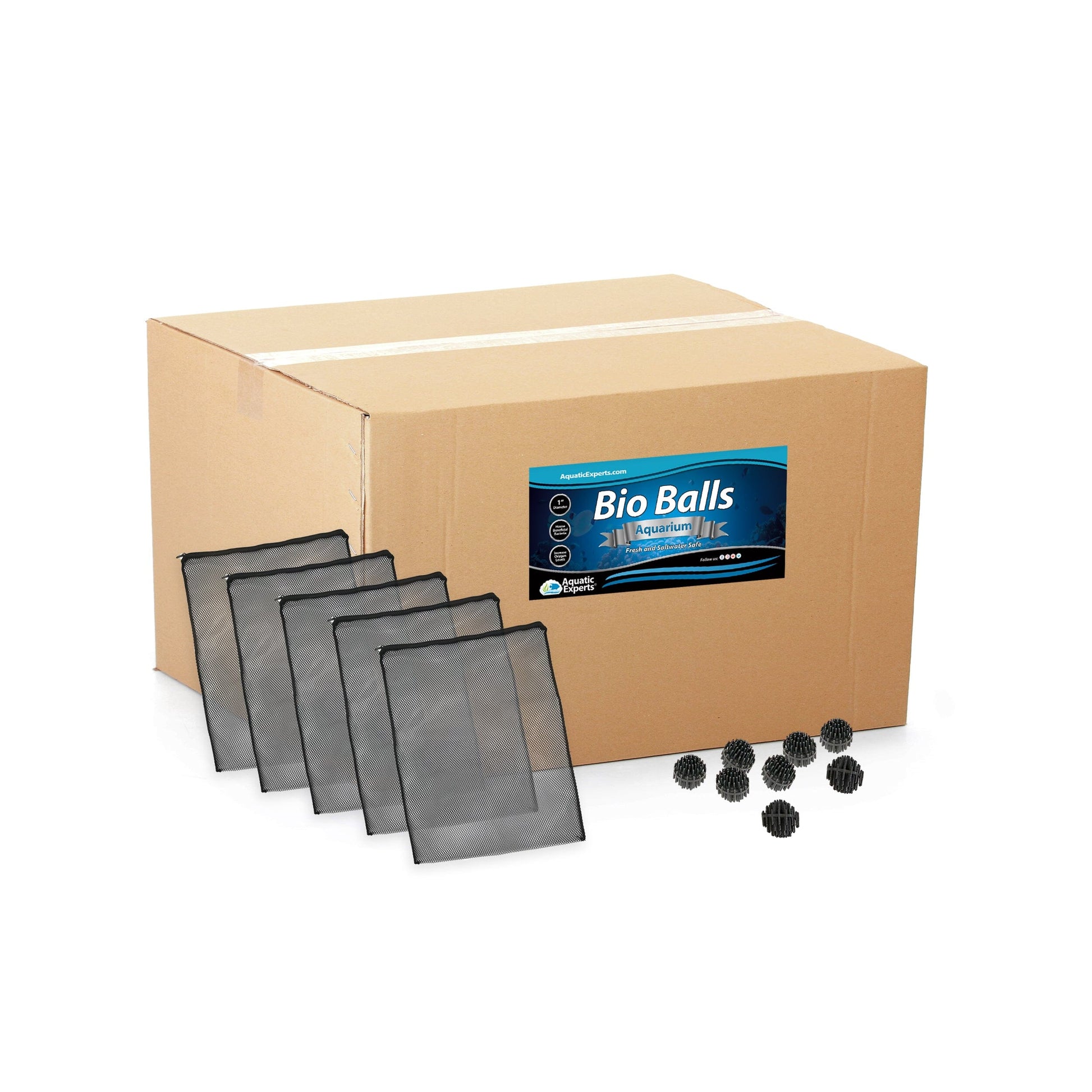 1-Inch Bio Balls Filter Media - Perfect for Aquarium & Small Pond Filters - High-Quality Bio Balls 1250 Count with (5) 10"x12" Mesh bag Bio balls Aquatic Experts