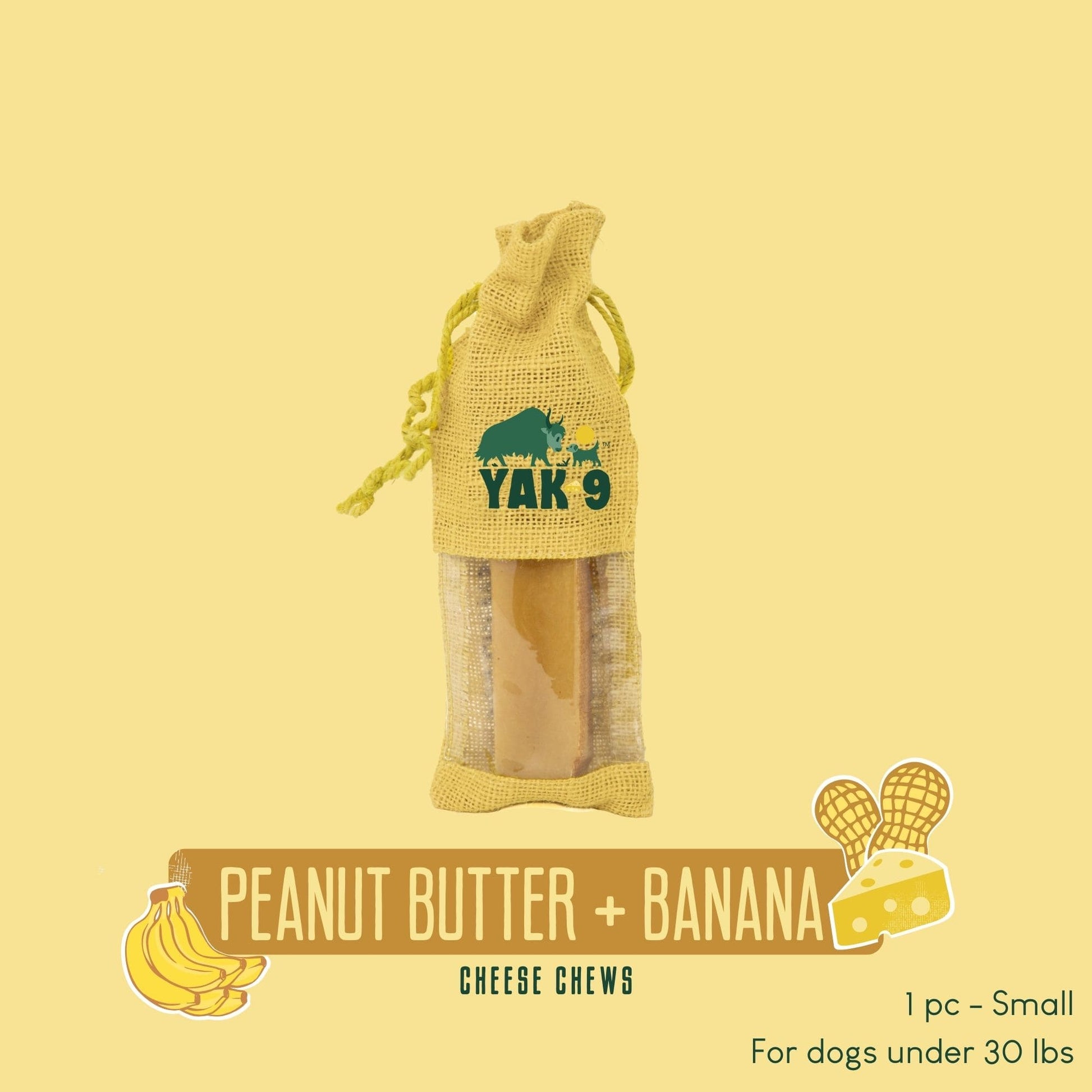 Peanut Butter & Banana Chews for Dogs Small (1.1oz) 1 lb Peanut Butter Banana Chews Yak9 Chews