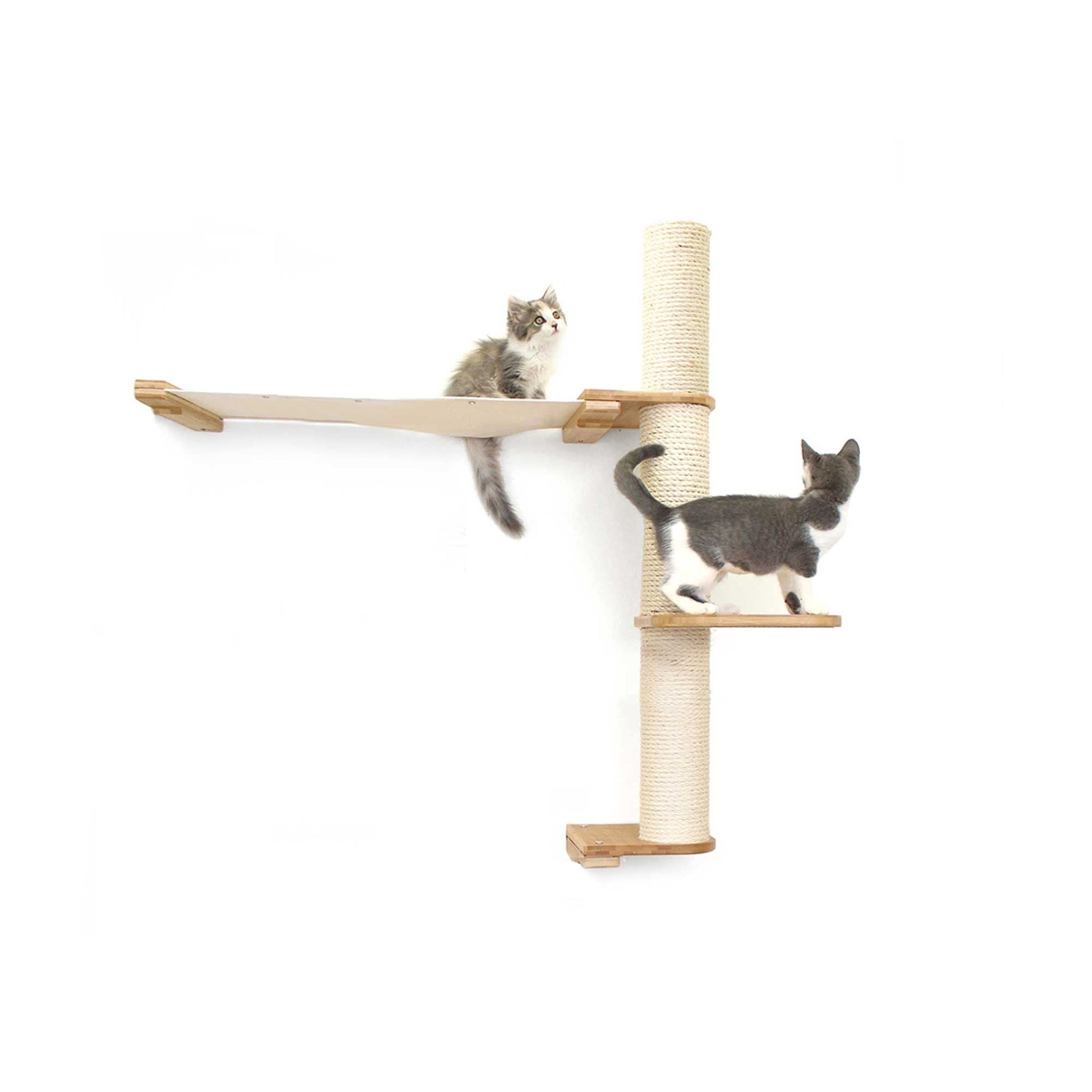 The Crow's Nest - A Wall Cat Scratcher with Hammock Natural Bamboo Natural Canvas 2-Tier 32" Cat Condo Catastrophic Creations