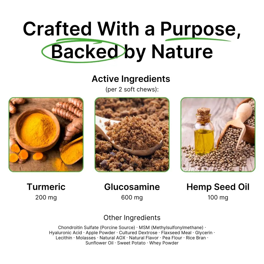 Hip & Joint With Hemp For Dogs 9oz Jar (120 count) Dog Soft Chews Dogline