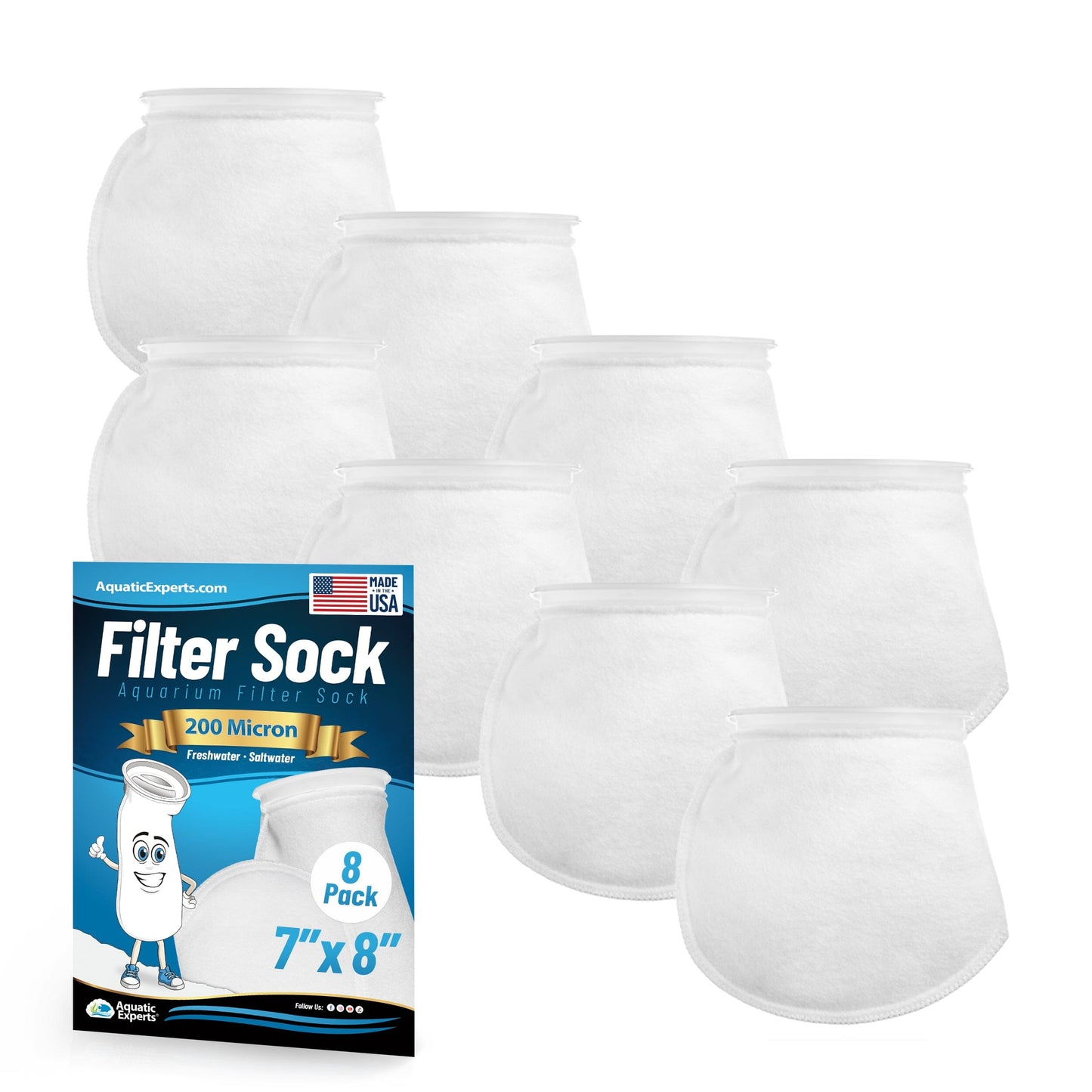 Aquatic Experts 7" Ring Aquarium Filter Sock 200 Micron for Saltwater & Reef Aquariums 8" 8 Pack Aquatic Experts