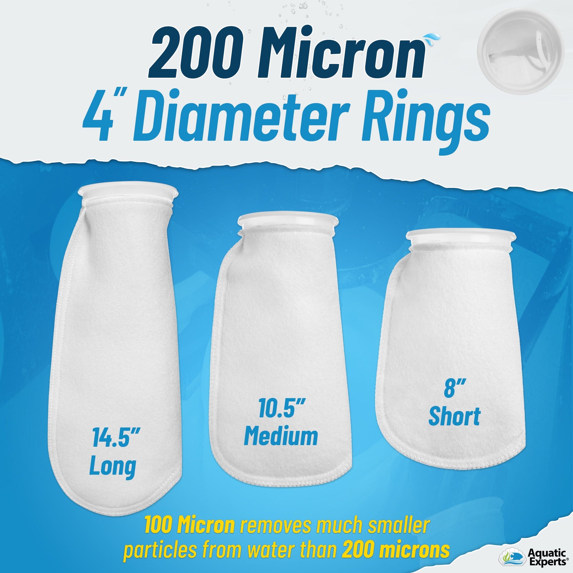 Aquatic Experts 4" Ring Aquarium Filter Sock 200 Micron for Saltwater & Reef Aquariums Aquatic Experts