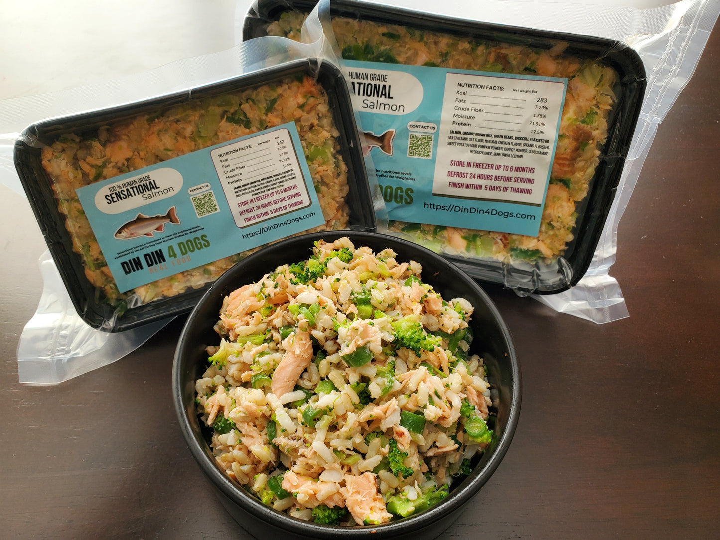 Chicken and Salmon Combo - case includes 24, 8oz meals Dog Food Din Din 4 Dogs