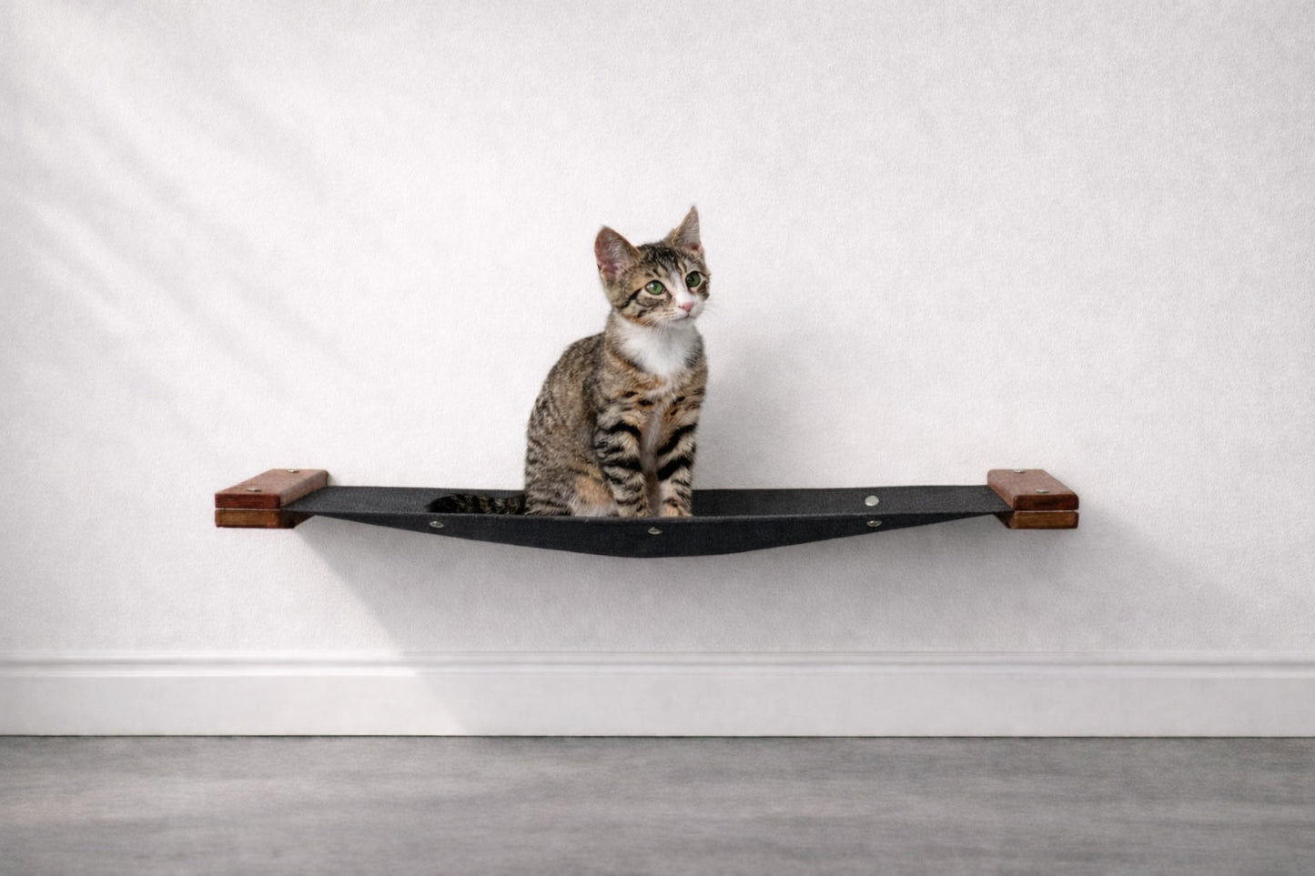 Hanging Cat Bed Hammock English Chestnut Bamboo Charcoal Gray Canvas 26" Cat Hammock Catastrophic Creations