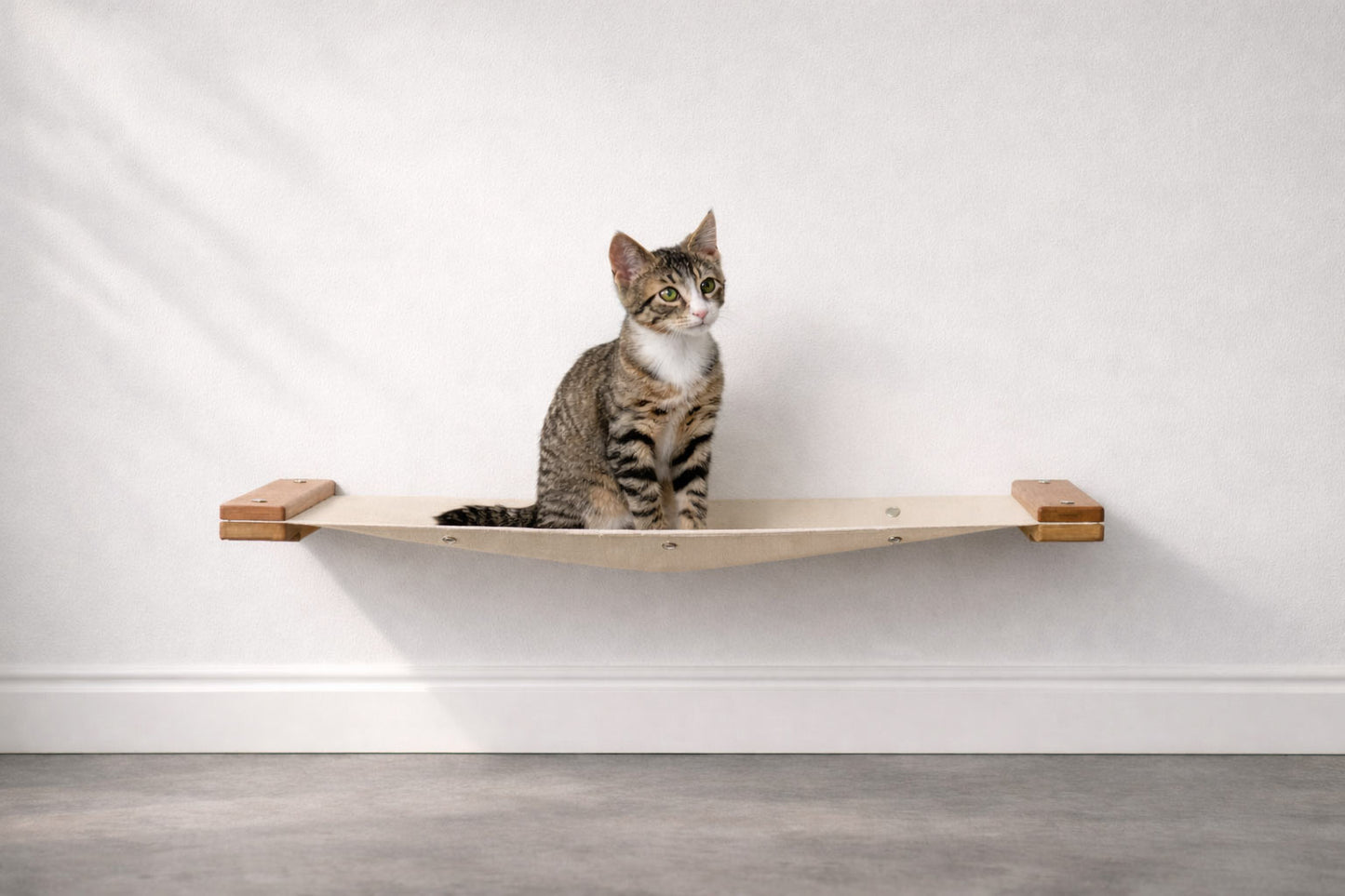 Hanging Cat Bed Hammock Natural Bamboo Natural Canvas 26" Cat Hammock Catastrophic Creations