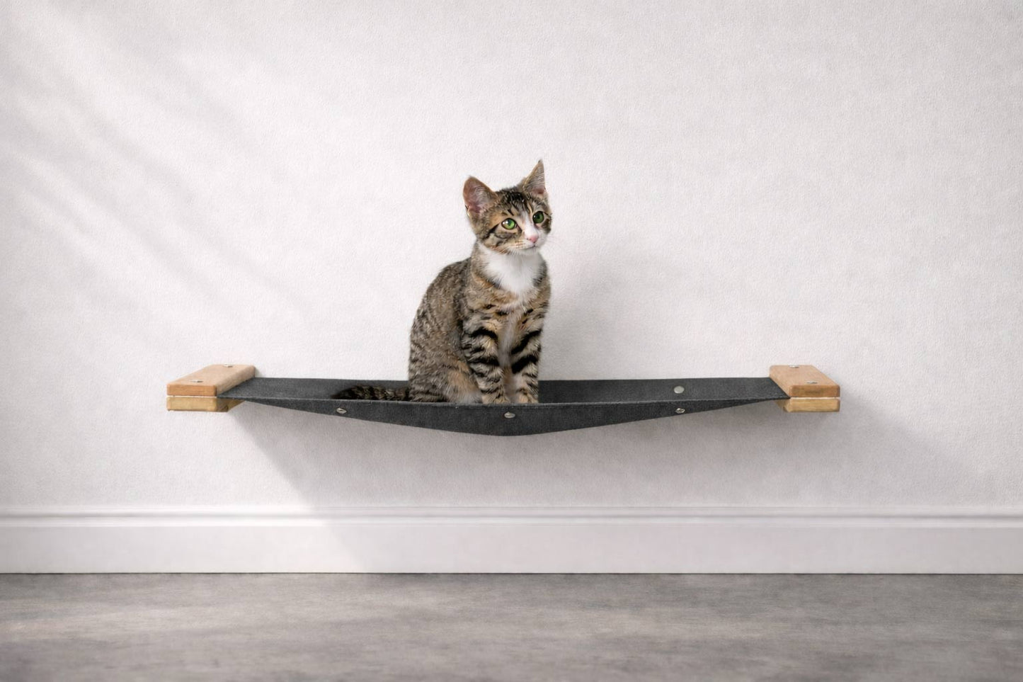 Hanging Cat Bed Hammock Natural Bamboo Charcoal Gray Canvas 26" Cat Hammock Catastrophic Creations
