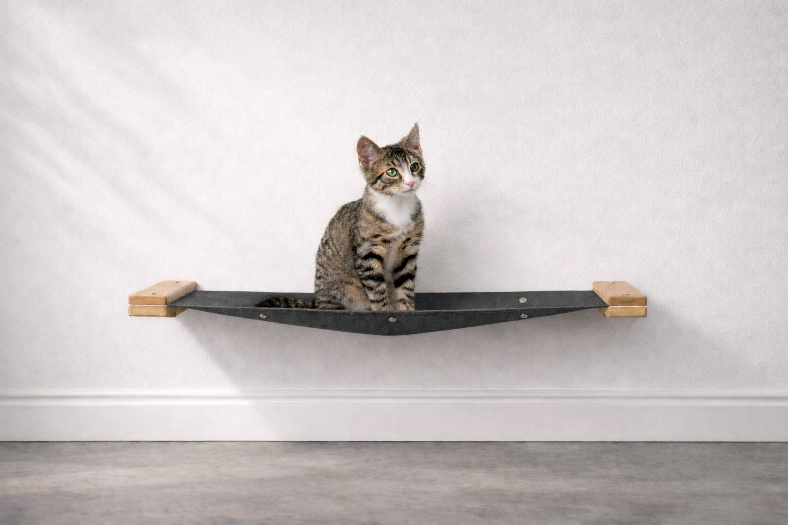 Hanging Cat Bed Hammock Natural Bamboo Charcoal Gray Canvas 26" Cat Hammock Catastrophic Creations