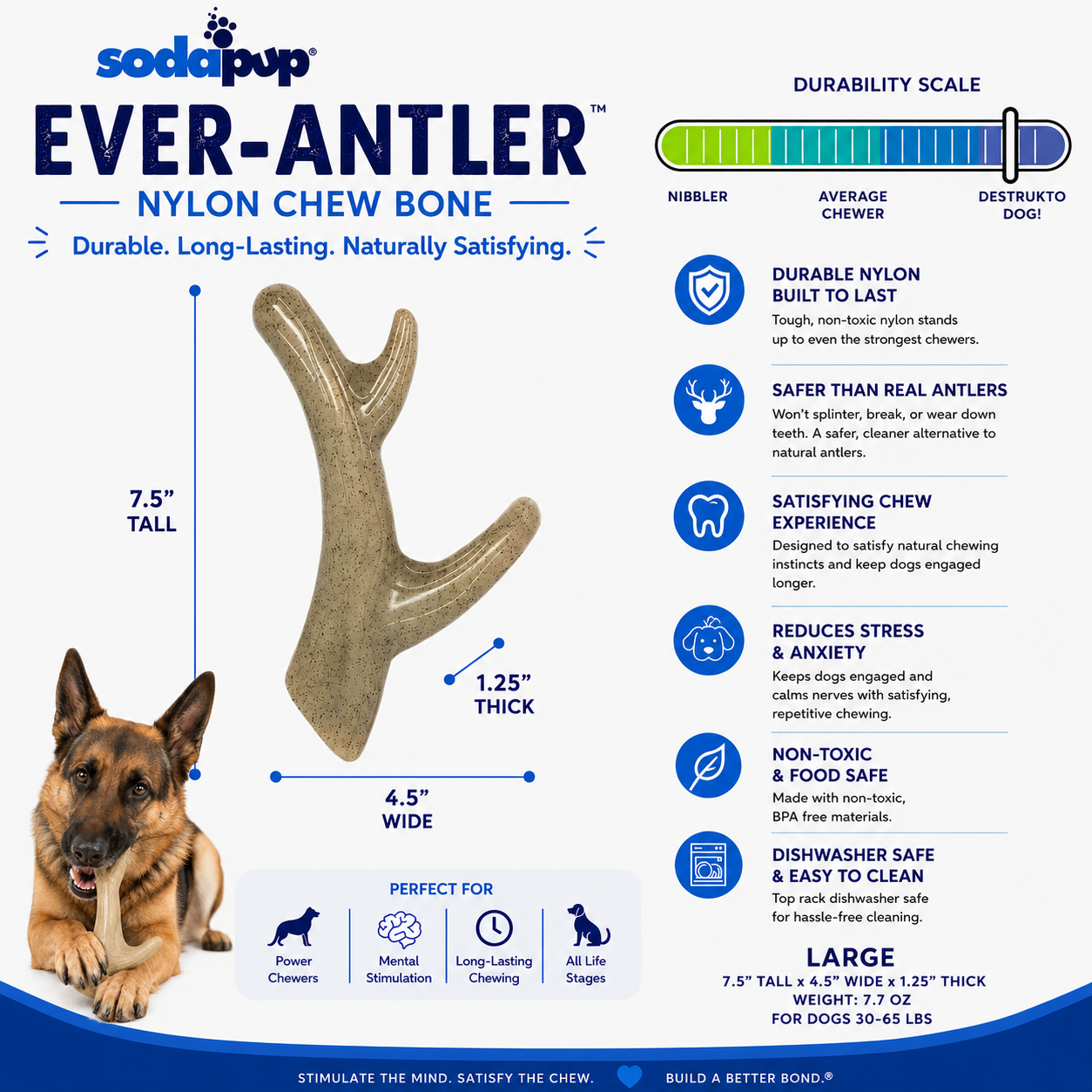 Ever Antler Nylon Chew Bone | Elk Antler Shaped Dog Toy for Aggressive Chewers | SodaPup Nylon Dog Toys SodaPup/True Dogs, LLC