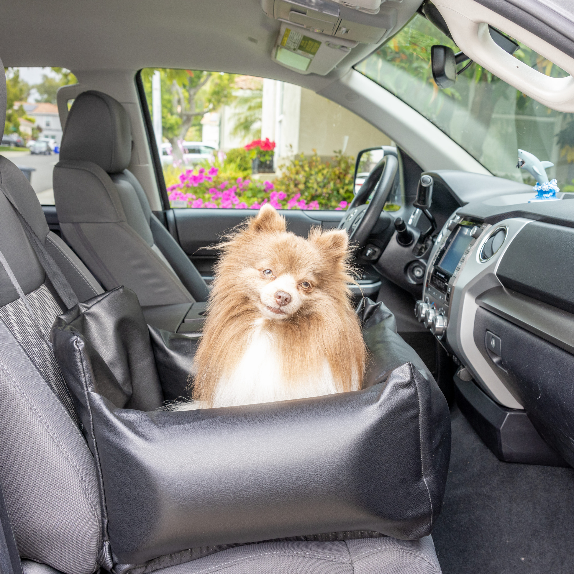PupProtector™ Faux Cool-to-Touch Vegan Leather Memory Foam Dog Car Bed - Black Single Seat (22" x 16" x 13") Travel Paw.com