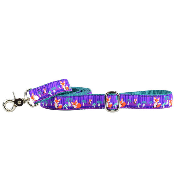 1″ Nocturnal – Fox and Mushroom Ribbon Dog Leash 2 Hounds Design