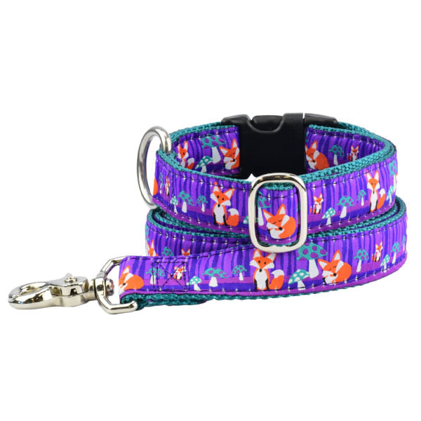 1″ Nocturnal – Fox and Mushroom Essential Buckle Martingale Dog Collar 2 Hounds Design