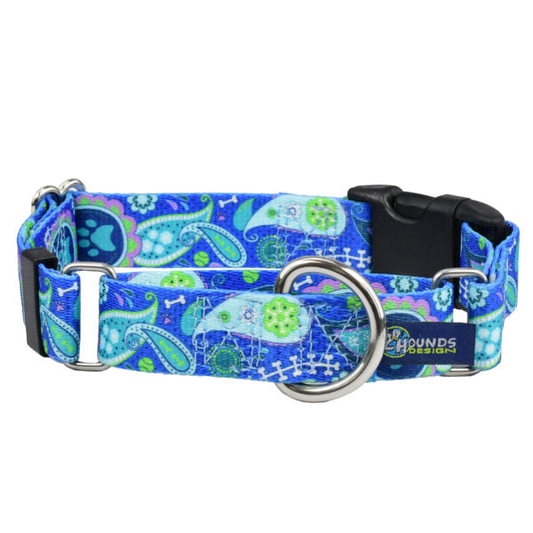 Paw Paisley Buckle Martingale Dog Collar – EarthStyle 1 inch 2 Hounds Design
