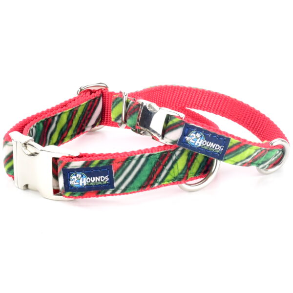 Christmas Stripe Velvet Essential Martingale Dog Collar 2 Hounds Design