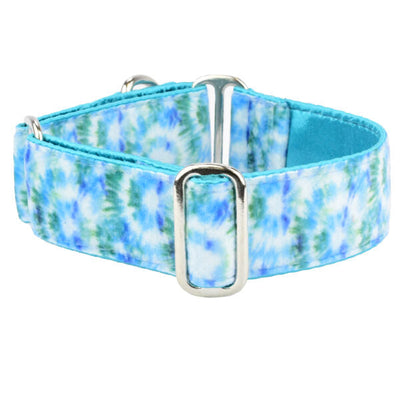 Teal Tie-Dye Swiss Velvet Martingale Dog Collar 1.5 inch wide 2 Hounds Design