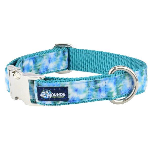 Teal Tie-Dye Velvet Essential Buckle Martingale Dog Collar 2 Hounds Design