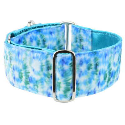 Teal Tie-Dye Swiss Velvet Martingale Dog Collar 2 inch wide 2 Hounds Design