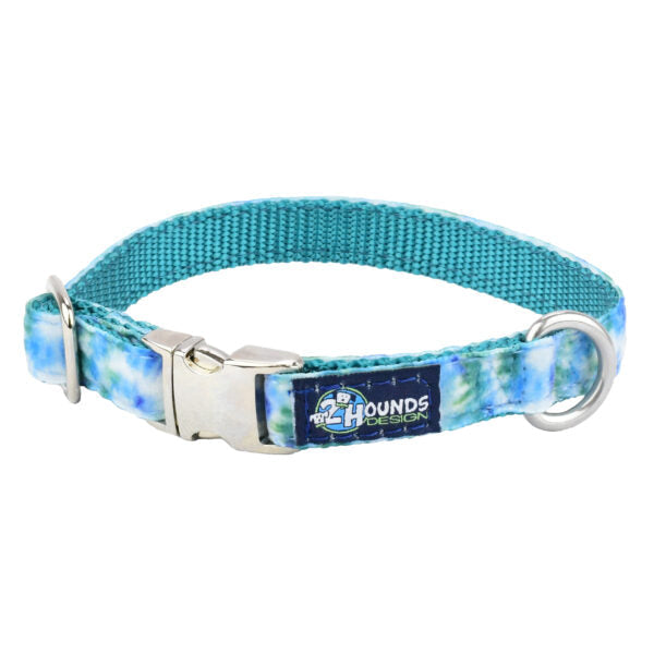 Teal Tie-Dye Velvet Essential Dog Collar 5 8 inch wide 2 Hounds Design