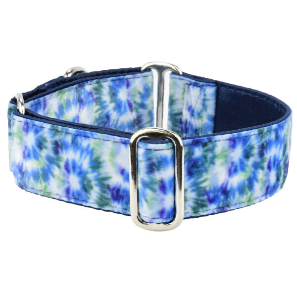 Navy Tie-Dye Elite Velvet Martingale Dog Collar 1.5 inch wide 2 Hounds Design