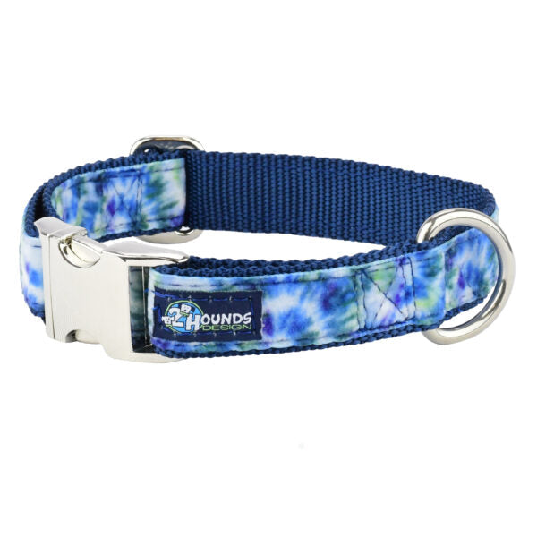 Navy Tie-Dye Velvet Essential Dog Collar 1 inch wide 2 Hounds Design