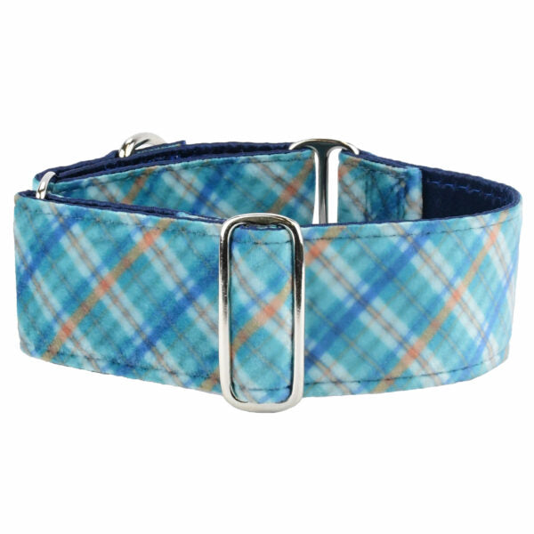 Blue Plaid Elite Velvet Dog Collar 2 Hounds Design