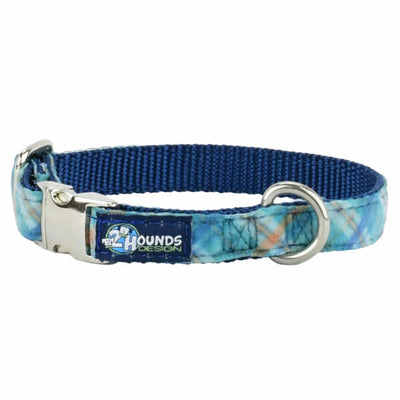 Blue Plaid Velvet Essential Dog Collar 5 8 inch wide 2 Hounds Design