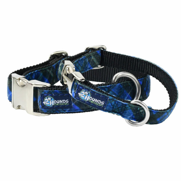 Midnight Winter Plaid Velvet Essential Martingale Dog Collar 2 Hounds Design