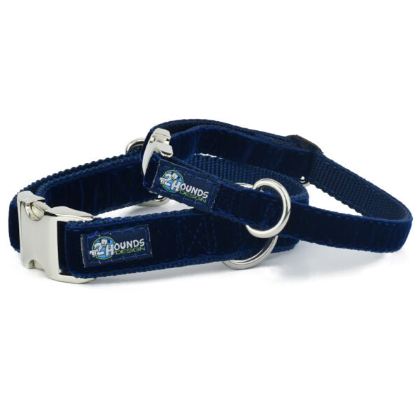 Navy Velvet Essential Dog Collar 2 Hounds Design
