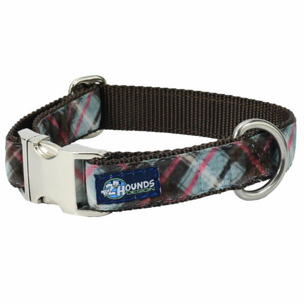 Jane’s Shirt Winter Plaid Velvet Essential Dog Collar 1 inch wide 2 Hounds Design