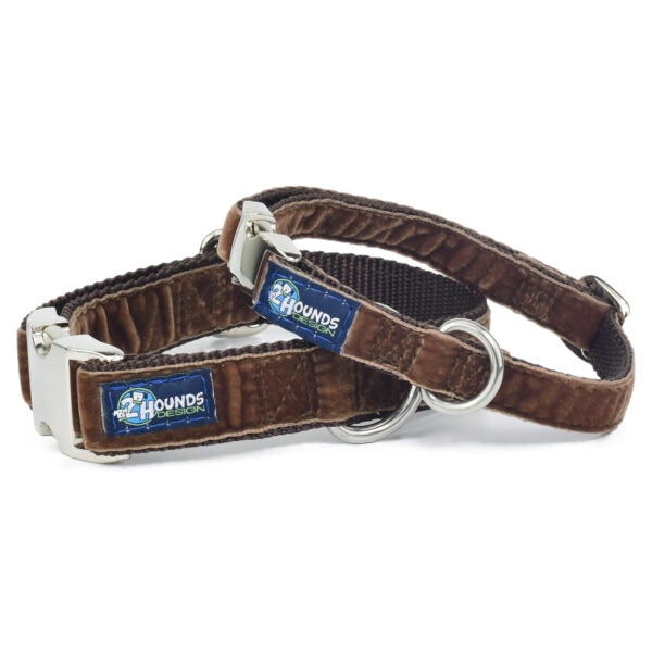 Brown Velvet Essential Buckle Martingale Dog Collar 2 Hounds Design