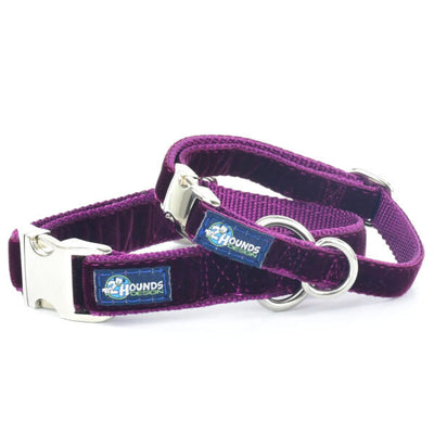 Burgundy Velvet Essential Buckle Martingale Dog Collar 2 Hounds Design