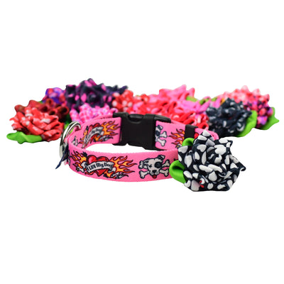 Collar Flower - Black with White Hearts 2 Hounds Design