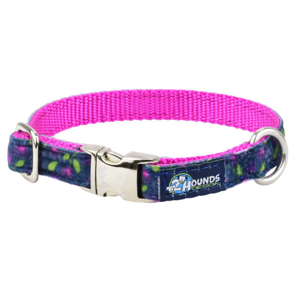 Midnight Dahlia Velvet Essential Dog Collar 5 8 inch wide 2 Hounds Design