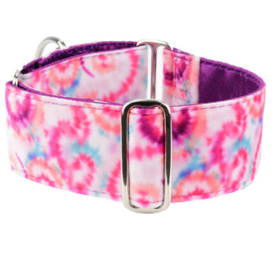 Pink Tie-Dye Elite Velvet Buckle Martingale Dog Collar 2 Hounds Design
