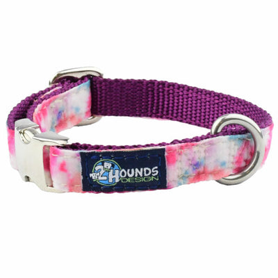 Pink Tie-Dye Velvet Essential Dog Collar 5 8 inch wide 2 Hounds Design