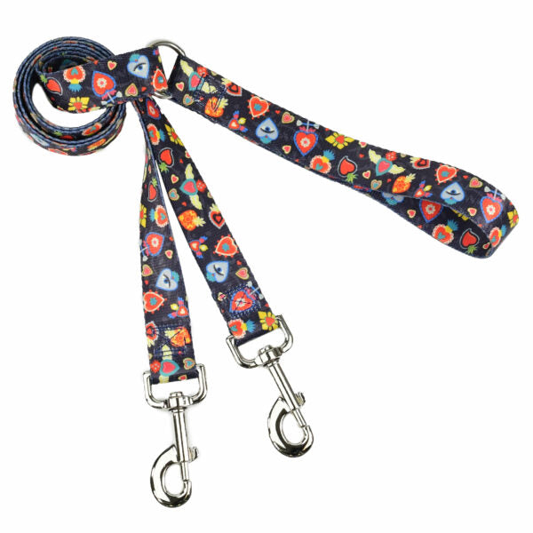 Gothic Hearts Double Connection Leash – EarthStyle Standard Training Leash 2 Hounds Design