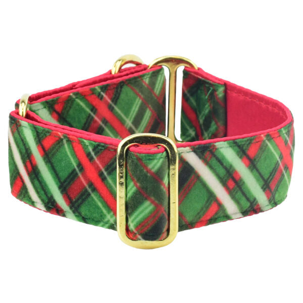 Christmas Plaid Green Elite Velvet Buckle Martingale Dog Collar 2 Hounds Design