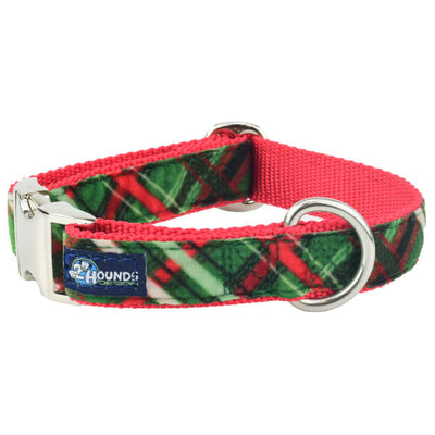 Christmas Plaid Green Velvet Essential Buckle Martingale Dog Collar (1″ Only) 2 Hounds Design